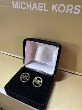 Michael Kors Gold Tone MK Cutout Round Cuff Links